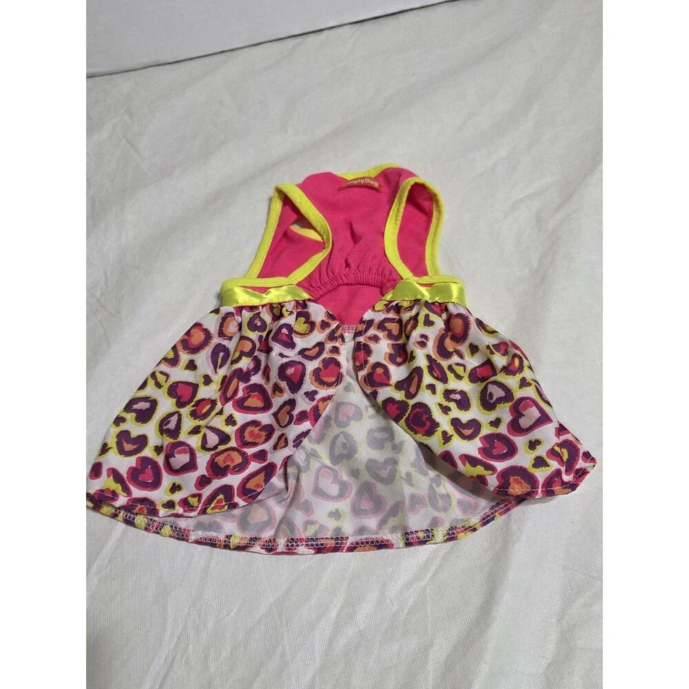 Simply Dog Neon Pink & Yellow Heart Print Dog Dress Size Small